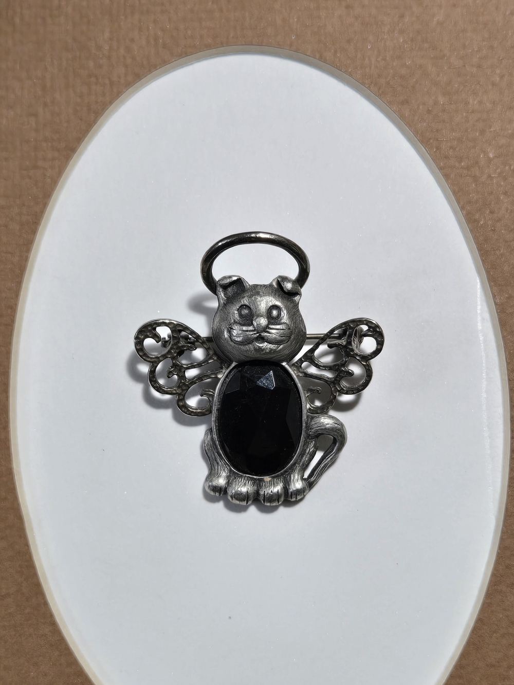 Vintage Silver-Tone Cat Brooch with Black Glass Stone - Picture 7 of 8